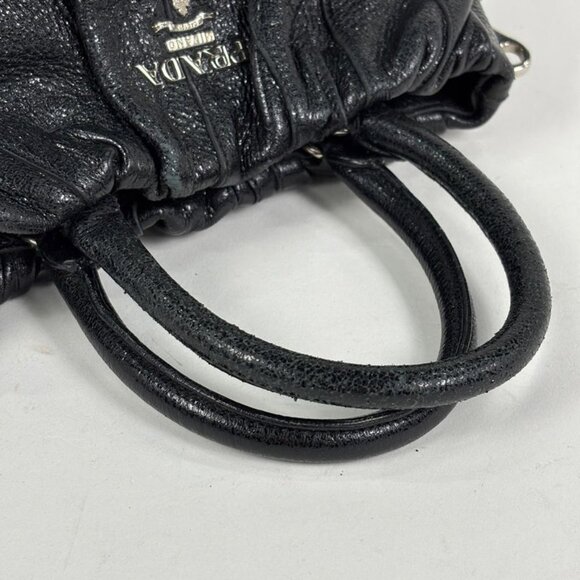 Prada Logo Handbag Gathered Tote Leather Nero - Picture 7 of 10